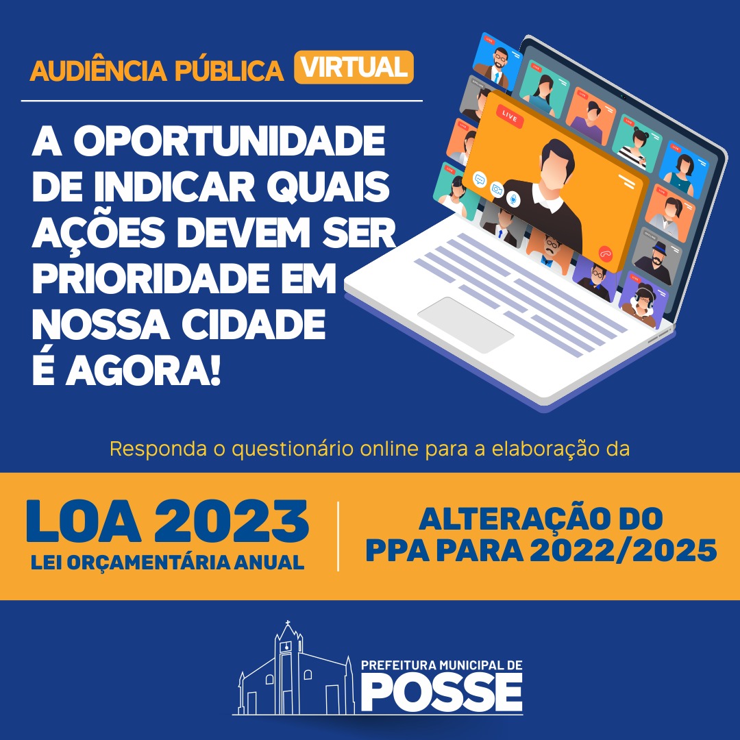 Responda aqui o Formulário de Sugestão Popular para a Elaboração da LOA 2023 e Alteração do PPA 2022-2025!