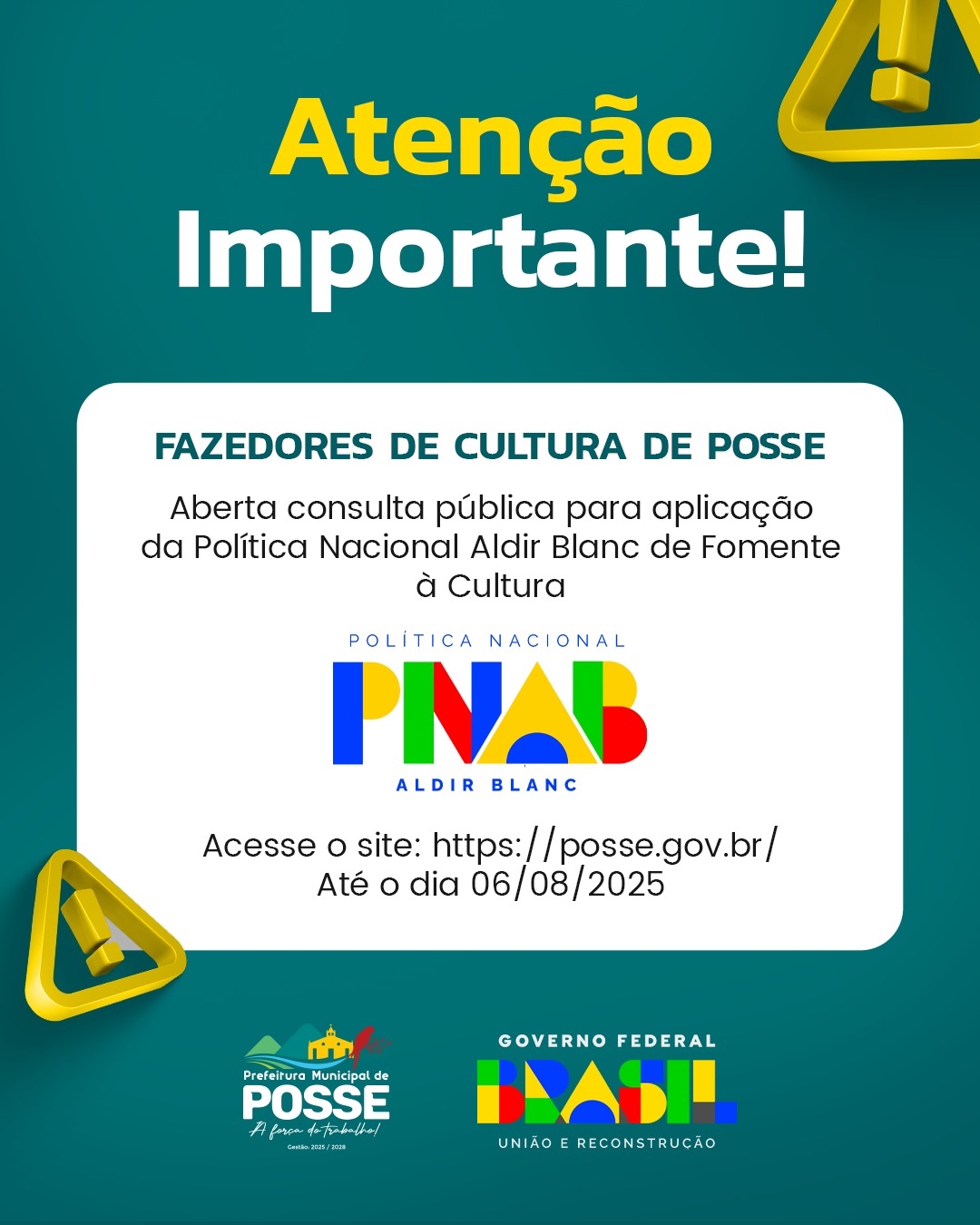 A PREFEITURA MUNICIPAL DE POSSE ABRE CONSULTA PÚBLICA SOBRE A POLÍTICA NACIONAL ALDIR BLANC DE FOMENTO À CULTURA.